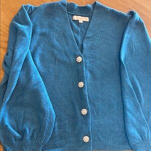 LOFT Women's Teal Cardigan with Embellished Buttons
